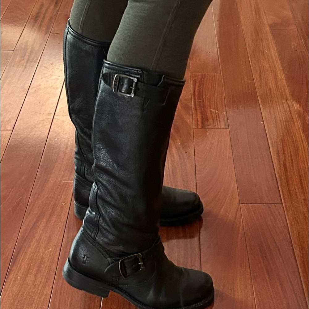 Frye Black Veronica Slouch Boots with Decorative Buckle Straps